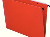 a close up of a red folder with a clip on it