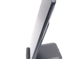 a close up of a cell phone on a stand