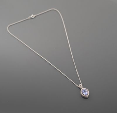 Collier en or gris 18K 750 millièmes à maille agrafe, retena…