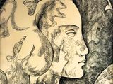 dessin représentant le visage d'une femme avec un serpent sur la tête