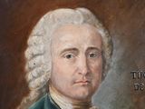 painting of a portrait of a man in a green coat and white hair