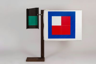 a picture of a picture of a red, white, and blue square