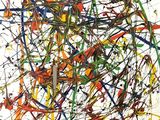 an abstract painting of multicolored brush strokes on a white background