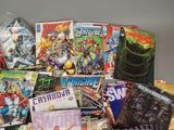 a lot of comic books sitting on a table