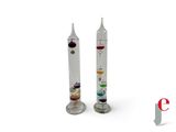two glass candles that have different colored candles inside of them