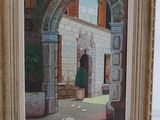 une photo d'un tableau représentant une cour, dans un cadre