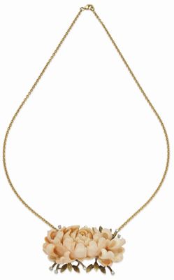 ChaÎNE EN OR 18k Avec Pendentif EN OR 14k EN Corail Peau D’A…