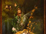 an oil painting of a man with a bird and a bird nest