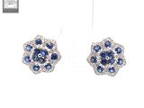 pair of blue sapphire and diamond flower earrings