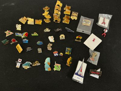 beaucoup de punaises et d'aimants posés sur une table