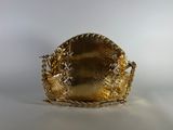 gold snake skin purse with chain strap on white background