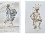 deux dessins d'un homme et d'une femme se tenant l'un à côté de l'autre