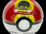 a red and yellow ball with a pokemon logo on it