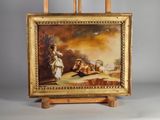tableau sur chevalet représentant un homme et une femme dans un paysage