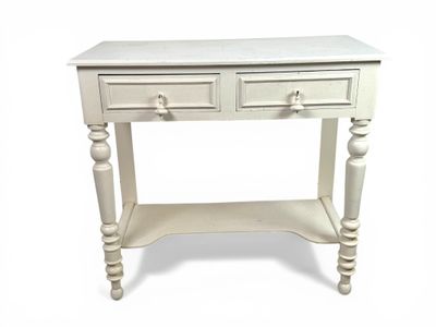 Console en bois peint, ouvrant par deux tiroirs en ceinture …