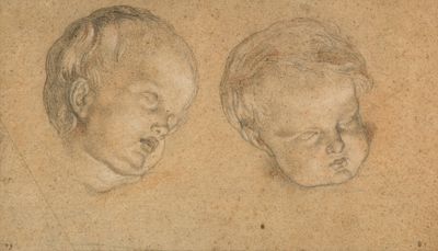 drawing of two heads of a baby and a child