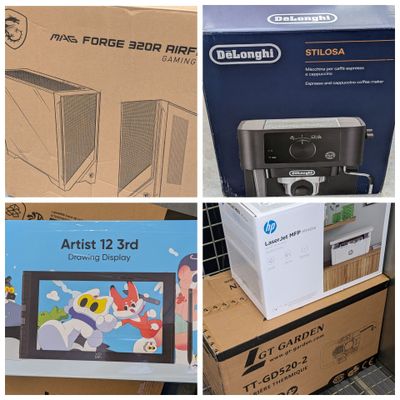 quatre images différentes d'un carton sur lequel figure une télévision et d'un carton sur lequel figure une télévision