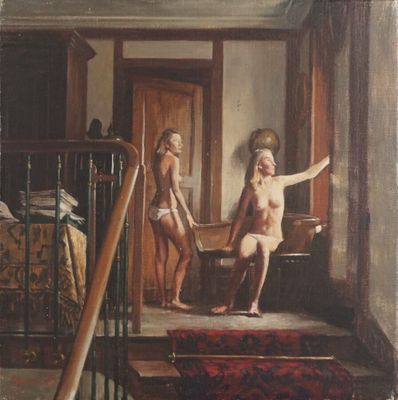 a painting of two naked women standing in a room