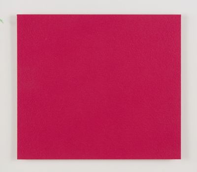 un carré de papier rouge avec une plante verte dans un coin