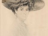 portrait of a woman in a large hat with long hair
