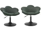 two green chairs with black bases and a black base on a white background