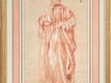a drawing of a man in a robe and a hat