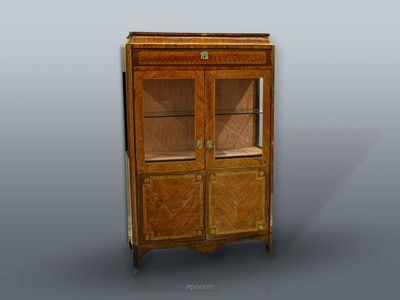Vitrine marquetée ouvrant par deux portes et un tiroir dans …