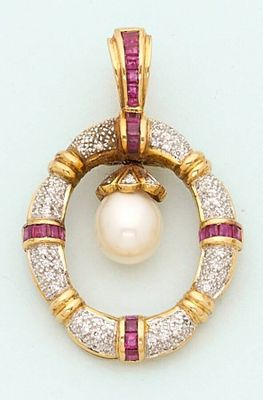 a pearl and diamond circle pendant