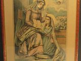 tableau représentant une femme et un enfant, avec une colombe en arrière-plan