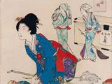a painting of a woman in a blue kimono