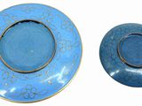 a blue plate and a blue plate on a white surface