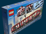 a box with a lego train on it on a blue background
