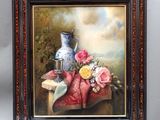 painting of a still life of flowers and a vase on a table