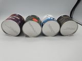 several cans of food are lined up in a row on a table