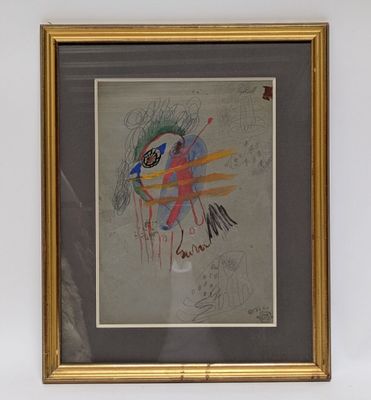 framed picture of a painting of a woman with a bird on it ' s head
