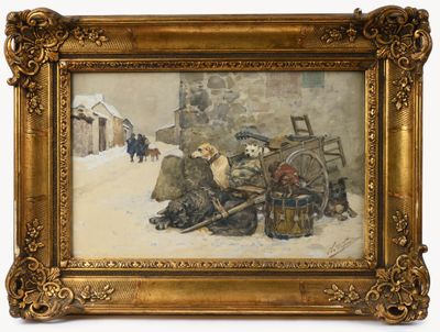 une image d'une photo d'un tableau représentant un homme et un chien