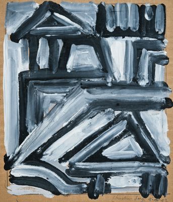 une image représentant une peinture d'une maison en noir et blanc