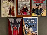 four books on the wall of a room