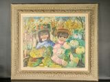 une photo d'un tableau représentant deux femmes dans un jardin
