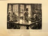 un dessin représentant un groupe de personnes assises autour d'une table