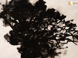 une peinture en noir et blanc représentant un arbre dans un vase
