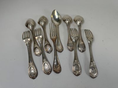 Série de cinq couverts en argent 950/1000, poinçon Minerve, …