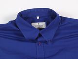 a close up of a blue shirt on a white background