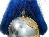 helmet with blue hair and a golden eagle on it