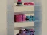 a picture of a book shelf with toys on it