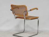 an image of a chair with a wooden seat and a metal frame