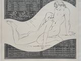 une image représentant un dessin en noir et blanc d'une femme allongée sur un canapé