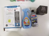 a box of toilet cleaner, a bottle of toilet cleaner, and a package of toilet paper