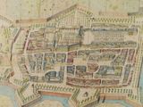 an old map of a city with a lot of buildings on it