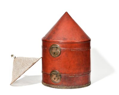 a small red box with a flag on top of it